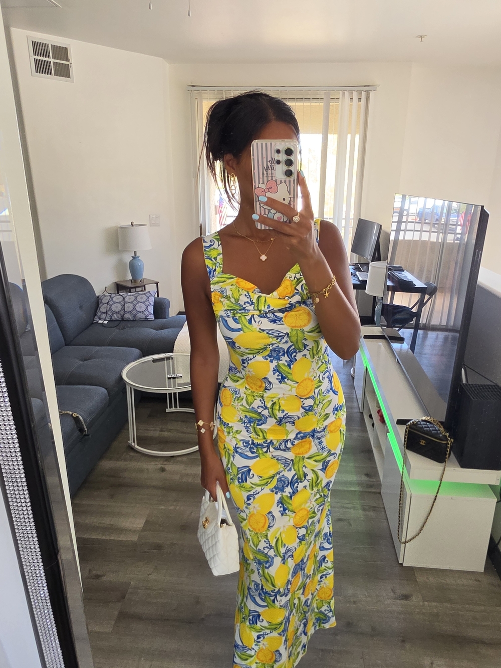 Lemon Print Sleeveless Maxi Dress - White/Yellow Very Stretchy - Picture 7 of 17